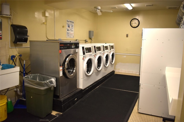 596 Broadway Unit 10B, Lynbrook, NY 11563 - shared laundry room featuring ceiling fan and washing machine and dryer