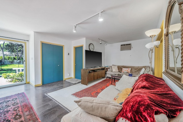 26 Liber Blvd, Farmingville, NY 11738 - living area with rail lighting, wood finished floors, and a wall mounted AC