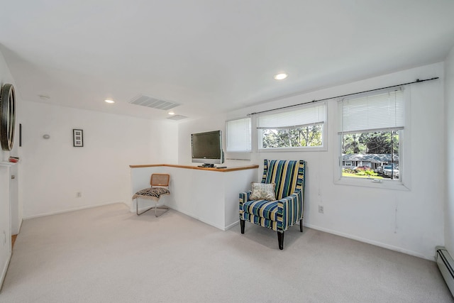 26 Liber Blvd, Farmingville, NY 11738 - sitting room featuring baseboard heating, carpet, and recessed lighting