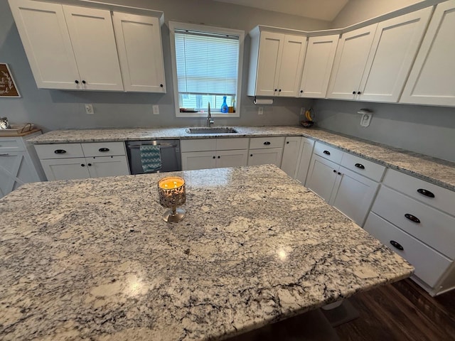 153 Ridgewood Ave, Middletown, NY 10940 - kitchen with dishwashing machine, dark wood-type flooring, white cabinets, and light stone countertops