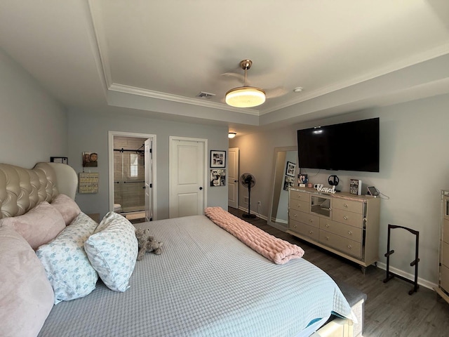 153 Ridgewood Ave, Middletown, NY 10940 - bedroom with a raised ceiling, crown molding, wood finished floors, and ensuite bathroom