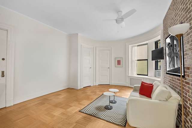 293 Riverside Dr Unit 4B, New York Manhattan, NY 10025 - living area with a ceiling fan and baseboards