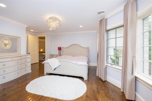 11 Black Rock Rd, Muttontown, NY 11545 - bedroom with multiple windows, wood finished floors, crown molding, and recessed lighting