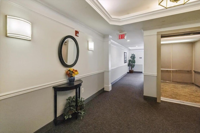 26 N De Baun Ave Unit 303, Suffern, NY 10901 - corridor featuring dark carpet, crown molding, and recessed lighting