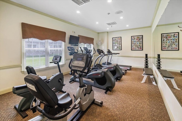 26 N De Baun Ave Unit 303, Suffern, NY 10901 - workout area featuring ornamental molding, carpet, and recessed lighting