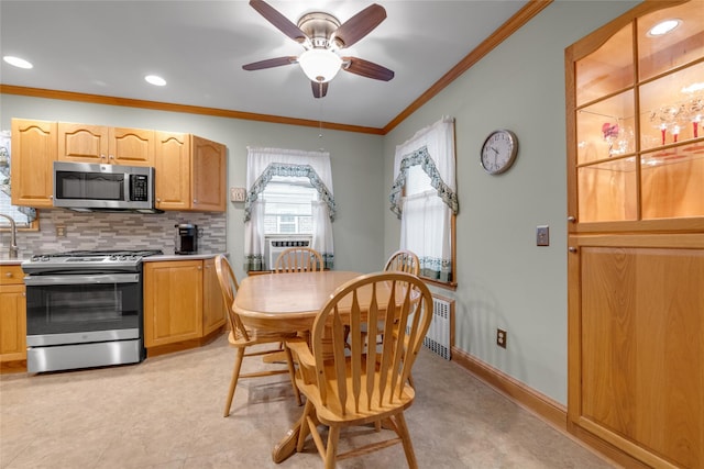 231 Wilson St, West Hempstead, NY 11552 - dining space featuring crown molding, a ceiling fan, recessed lighting, and cooling unit