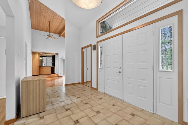 35 Greenlawn Rd, Amawalk, NY 10501 - foyer with vaulted ceiling, ceiling fan, and wooden ceiling