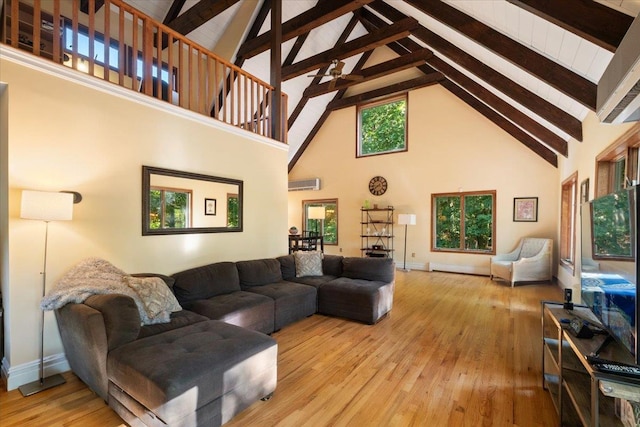 474 Swanson Dr, Thornwood, NY 10594 - living area with high vaulted ceiling, beam ceiling, and hardwood / wood-style floors