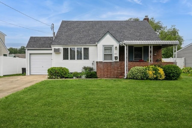 487 17th St, West Babylon, NY 11704 - view of front of home featuring driveway, an attached garage, a shingled roof, a chimney, and brick siding