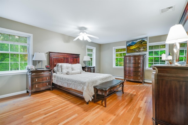 76 Warren St, Somers, NY 10589 - bedroom with a baseboard radiator, light wood-type flooring, and ceiling fan