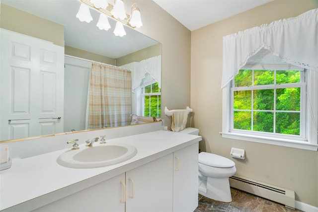 76 Warren St, Somers, NY 10589 - full bathroom with a baseboard radiator, healthy amount of natural light, vanity, and a shower with curtain