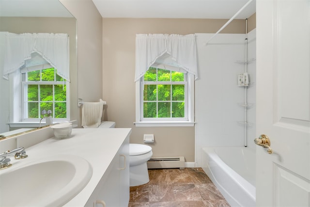 76 Warren St, Somers, NY 10589 - bathroom with baseboard heating, vanity, and shower / tub combination