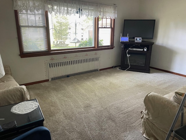 985 Ostrander Ave, Riverhead, NY 11901 - carpeted living area featuring radiator and healthy amount of natural light