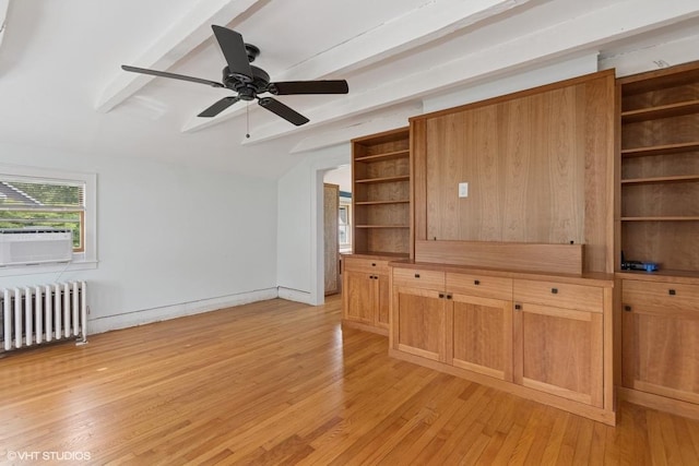 4 Dewindt St, Beacon, NY 12508 - unfurnished living room featuring radiator heating unit, light wood-style flooring, ceiling fan, and cooling unit
