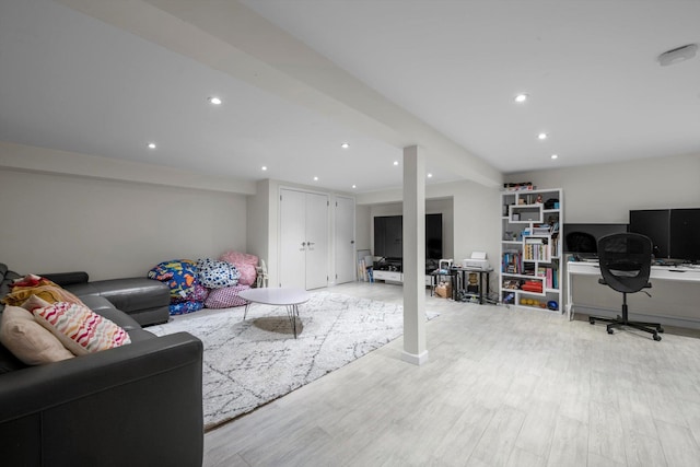 94 Fairview Ave, Great Neck, NY 11023 - living room with a desk, light wood-type flooring, and recessed lighting