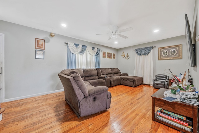 694 Koelbel Ct, Baldwin, NY 11510 - living area featuring a ceiling fan, light wood-style floors, and recessed lighting