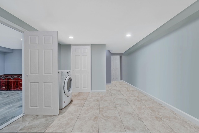 694 Koelbel Ct, Baldwin, NY 11510 - washroom with washer / clothes dryer, recessed lighting, and light tile patterned floors