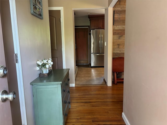 266 Adirondack Dr, Selden, NY 11784 - hallway featuring dark wood finished floors and baseboards