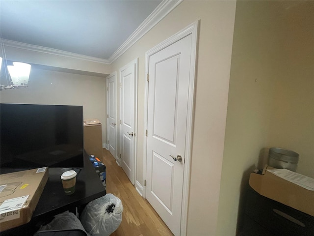 360 Central Ave Unit 217, Lawrence, NY 11559 - office area featuring light wood-style floors, ornamental molding, and a chandelier