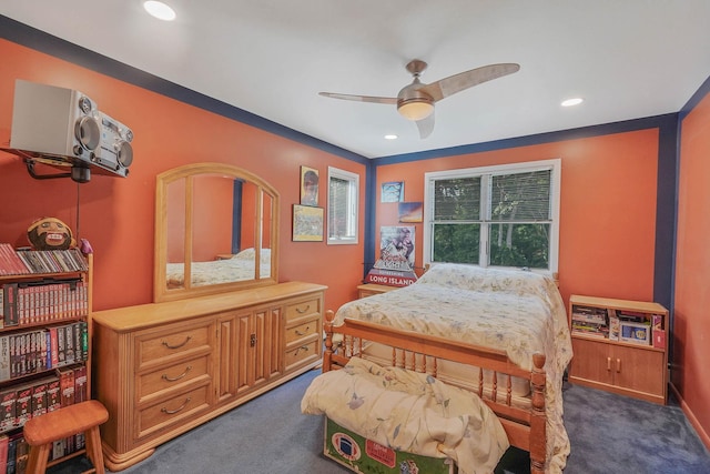 6 Sunrise Pl, Farmingville, NY 11738 - bedroom featuring dark colored carpet, recessed lighting, and ceiling fan