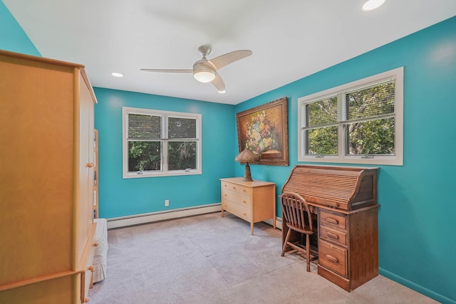 6 Sunrise Pl, Farmingville, NY 11738 - carpeted office space featuring baseboard heating, ceiling fan, and recessed lighting