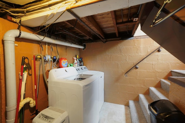 6 Sunrise Pl, Farmingville, NY 11738 - washroom featuring washing machine and clothes dryer and concrete block wall