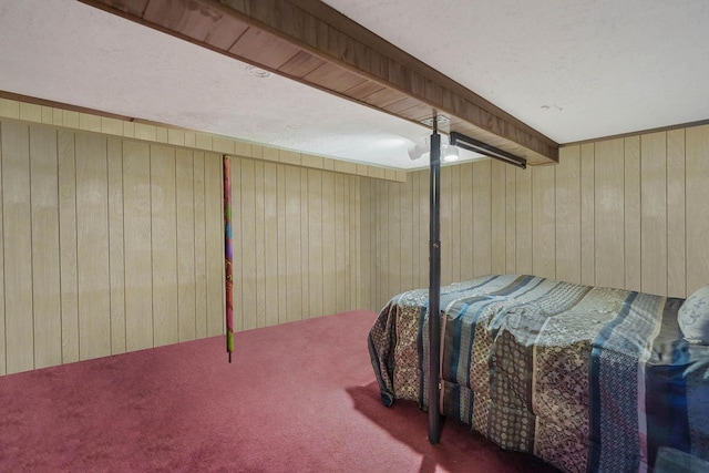 6 Sunrise Pl, Farmingville, NY 11738 - carpeted bedroom featuring wooden walls and a ceiling fan