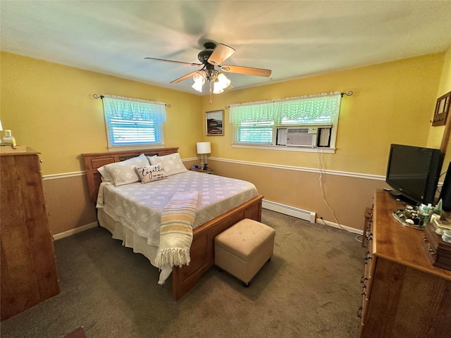 282 Petticoat Ln, Bloomingburg, NY 12721 - bedroom featuring a baseboard heating unit, cooling unit, carpet, and a ceiling fan