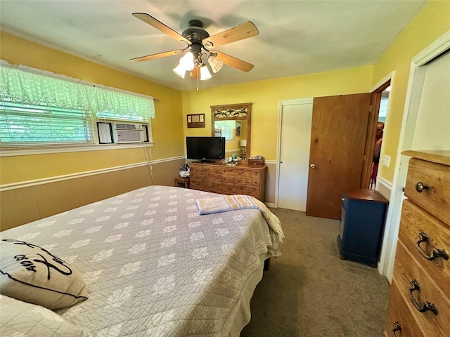 282 Petticoat Ln, Bloomingburg, NY 12721 - bedroom with cooling unit, carpet flooring, and a ceiling fan