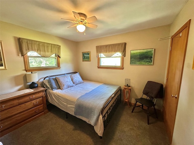 282 Petticoat Ln, Bloomingburg, NY 12721 - bedroom with dark colored carpet and a ceiling fan