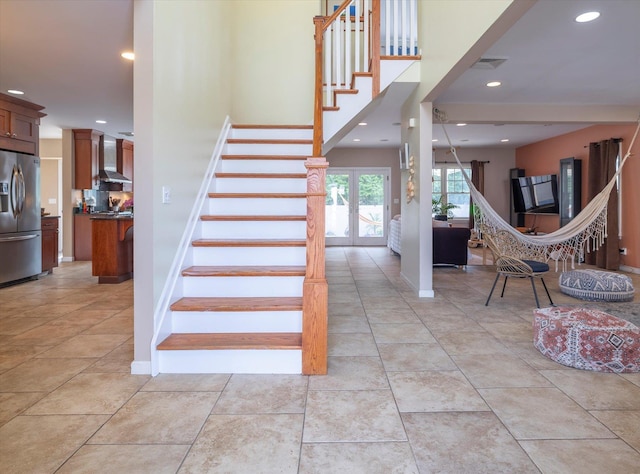 135 Flamingo St, Atlantic Beach, NY 11509 - stairway with recessed lighting and tile patterned floors