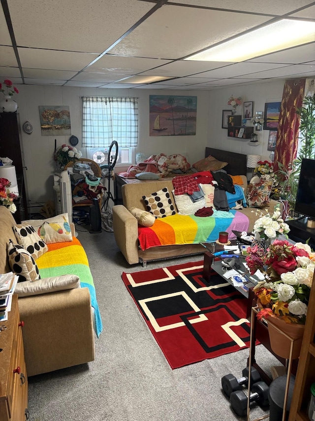 40 Samuel St, Ronkonkoma, NY 11779 - living room featuring a drop ceiling and carpet floors
