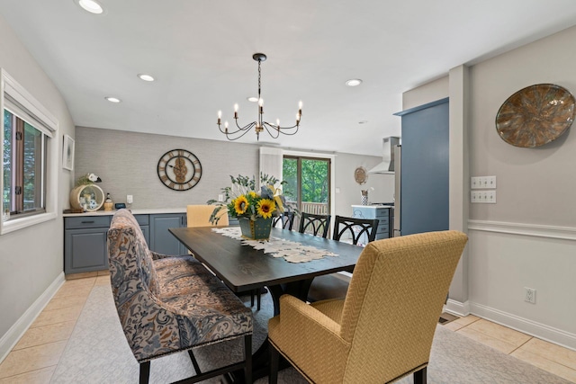 11 Val Ct, Commack, NY 11725 - dining space with light tile patterned floors, a chandelier, and recessed lighting