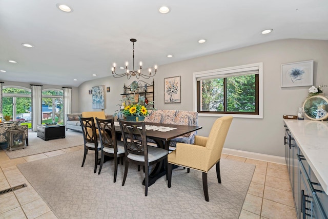 11 Val Ct, Commack, NY 11725 - dining room featuring light tile patterned floors, healthy amount of natural light, recessed lighting, and a chandelier