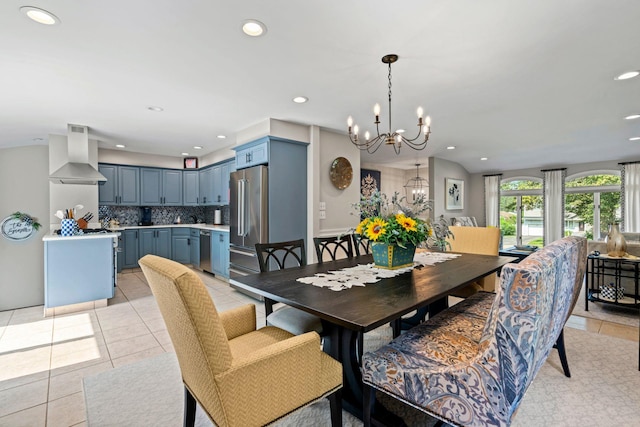11 Val Ct, Commack, NY 11725 - dining area with a chandelier, recessed lighting, and light tile patterned floors