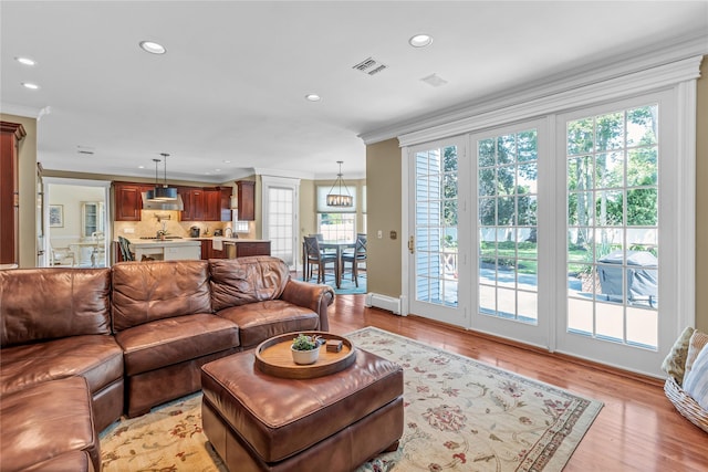 17 Pheasant Run Ln, Dix Hills, NY 11746 - living area with crown molding, recessed lighting, healthy amount of natural light, and light wood-style floors