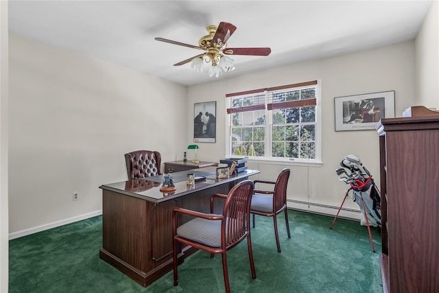 17 Pheasant Run Ln, Dix Hills, NY 11746 - office with baseboard heating, dark carpet, and ceiling fan