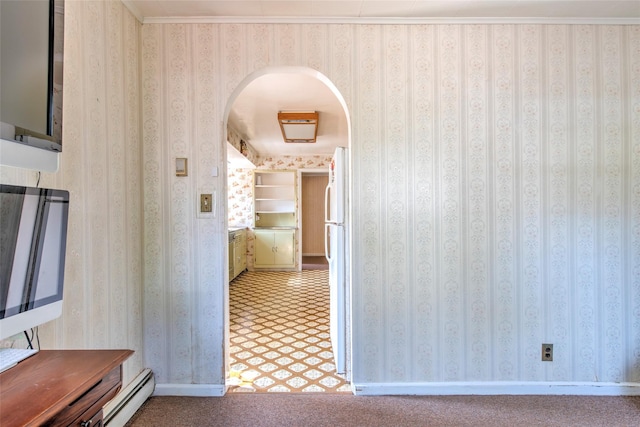 62 Port Washington Rd, Sound Beach, NY 11789 - hallway with arched walkways and a baseboard heating unit