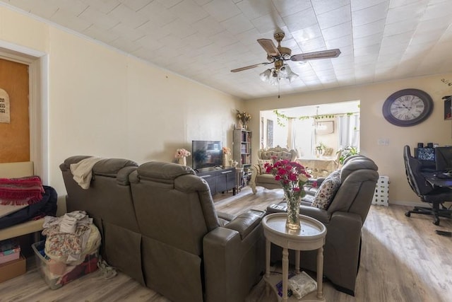 5836 Catalpa Ave, Ridgewood, NY 11385 - living area featuring a ceiling fan and wood finished floors