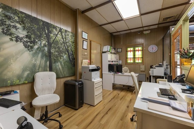 5836 Catalpa Ave, Ridgewood, NY 11385 - office with light wood-style flooring and wooden walls
