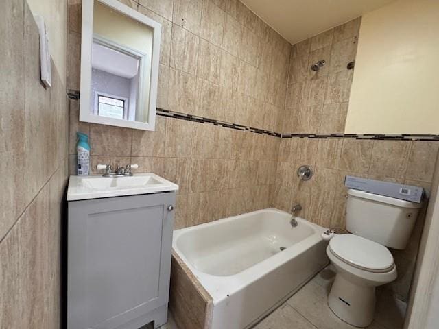 10326 171st St, Jamaica, NY 11433 - full bath with tile walls, vanity, shower / bath combination, and tile patterned floors