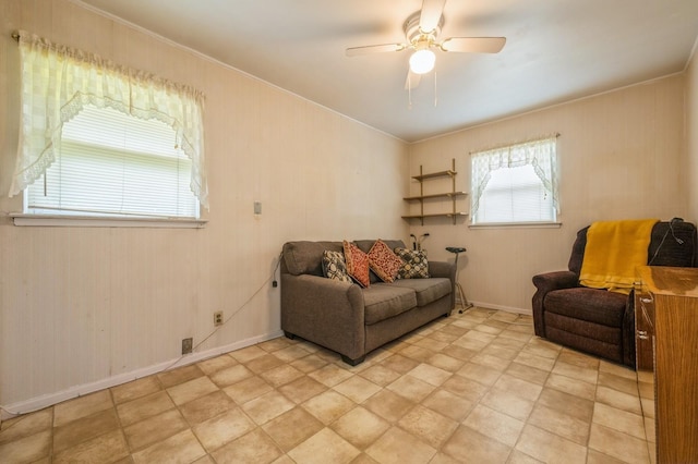 66 Gates Ave, Valley Stream, NY 11580 - living room featuring ceiling fan and baseboards
