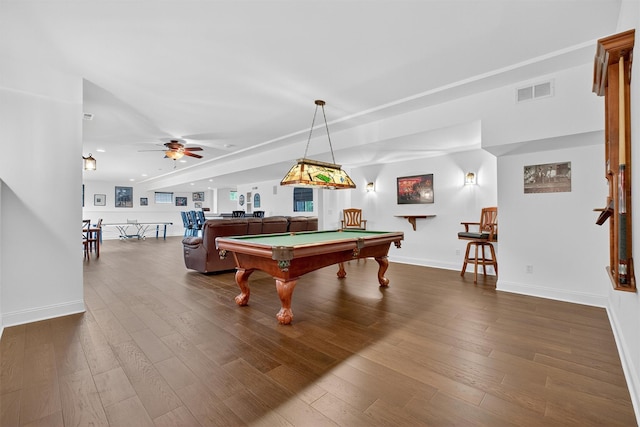 36 Ballymeade Rd, Hopewell Junction, NY 12533 - rec room featuring pool table, recessed lighting, ceiling fan, and dark wood finished floors