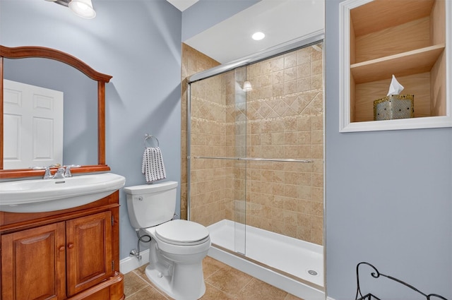 36 Ballymeade Rd, Hopewell Junction, NY 12533 - full bathroom with tile patterned flooring, vanity, a shower stall, and recessed lighting