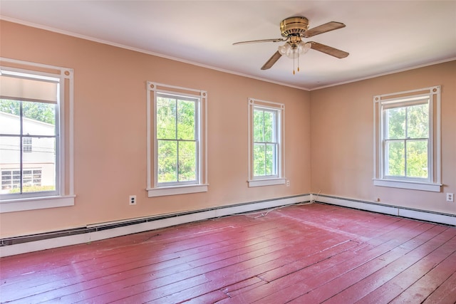 2 Shore Rd, East Setauket, NY 11733 - spare room with hardwood / wood-style floors, plenty of natural light, ornamental molding, and a ceiling fan