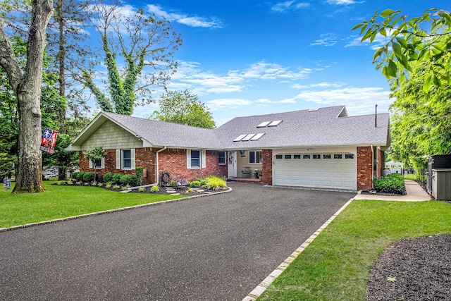 3 Stark Dr, Center Moriches, NY 11934 - view of front of home with a garage, brick siding, asphalt driveway, and a shingled roof