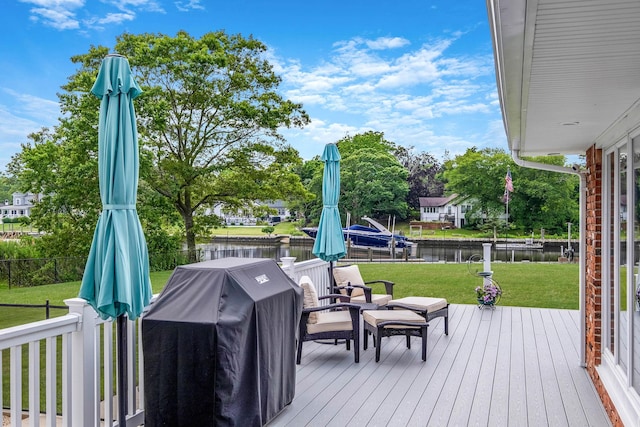 3 Stark Dr, Center Moriches, NY 11934 - wooden terrace featuring a water view and grilling area