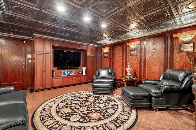 168 Dunwoodie St, Yonkers, NY 10704 - home theater featuring wooden walls and an ornate ceiling