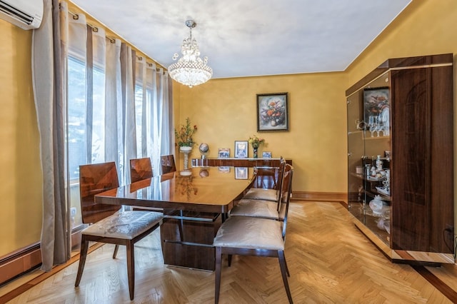 19615 Como Ave, Holliswood, NY 11423 - dining area featuring a chandelier and a wall mounted air conditioner