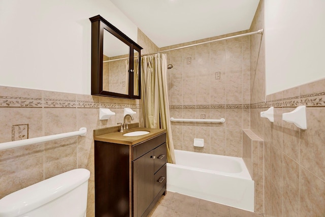 2723 Tilden Ave, Brooklyn, NY 11226 - bathroom with tile walls, shower / bathtub combination with curtain, vanity, and tile patterned floors